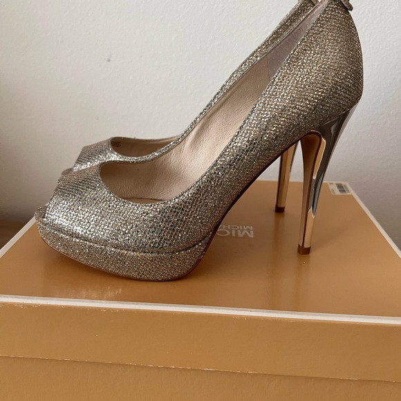 Michael Kors Gold Peep-Toe Stiletto Heels - Picture 4 of 6